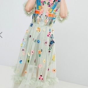 ASOS EDITION Bird Embellished Smock Midi Dress
